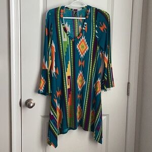 Blue Graphic 3/4 Sleeve Relaxed Tunic